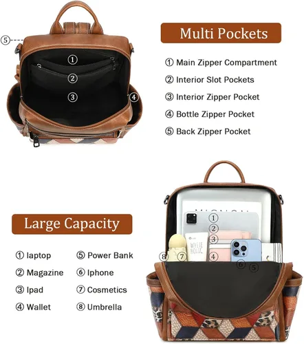 Miniatura 5 de AGLOD mochila de cuero para mujer, bolso de diseñador para damas, con correa para el hombro, bolso de trabajo de imitación, bolsos de mano