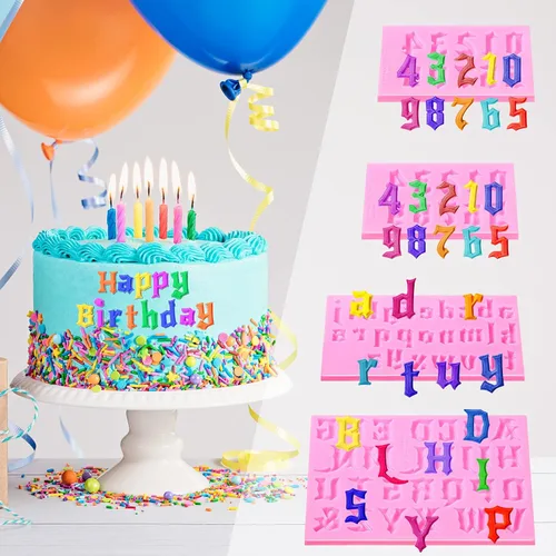 Miniatura 2 de Geiserailie - 4 moldes de letras góticas y números para chocolate, moldes de silicona 3D para decoración de pasteles, dulces, recompensas de regreso