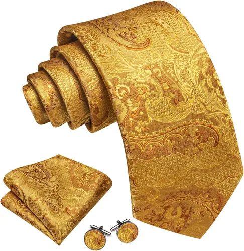 Miniatura 41 de Barry.Wang - Juego de corbata de seda para hombre, diseño de cachemira, pañuelo y gemelos de bolsillo