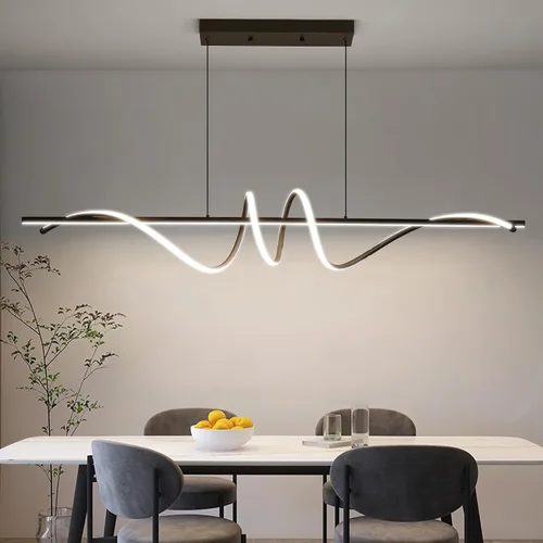 Miniatura 26 de Lámpara colgante, lámpara colgante lineal LED regulable, lámpara colgante fija, lámpara de araña LED moderna curvada, lámparas de araña para comedor