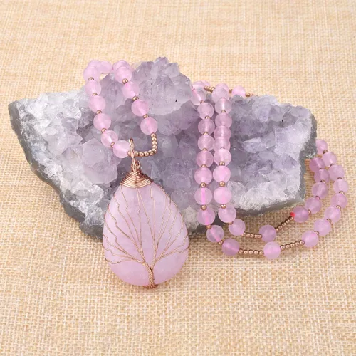 Miniatura 2 de Jovivi Collar de cristales curativos de cuarzo amatista natural, con dije de piedra preciosa de chakra envuelto en lágrima envuelta en alambre de 28