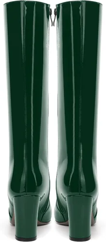 Miniatura 32 de AMBELIGHT Botas altas hasta la rodilla con cremallera y puntera puntiaguda para mujer, de patente sólida, tacón alto, 3.3 pulgadas