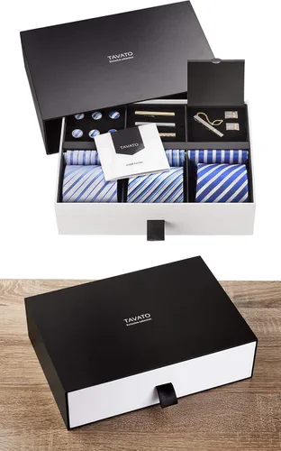 Miniatura 44 de Juego de corbata de regalo para hombre, corbata sedosa, bolsillo cuadrado, clips de corbata, gemelos para hombres
