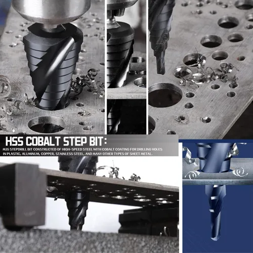 Miniatura 2 de Brocas escalonadas HSS de cobalto M35, broca escalonada de cobalto de cuatro flautas en espiral, 1/8"-7/8" (3 piezas) vástago hexagonal Unibit