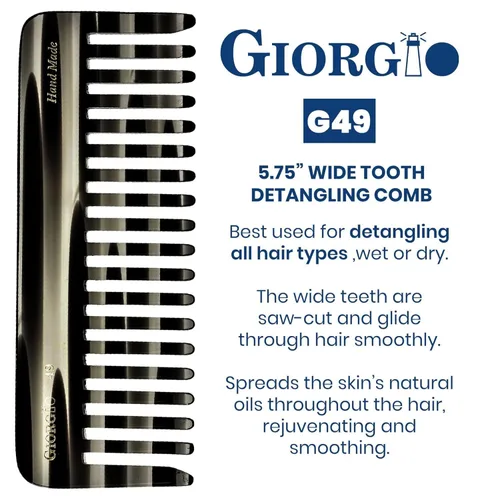 Miniatura 2 de Giorgio G49 Graphite, peine grande para desenredar el cabello, dientes anchos para cabello grueso, rizado y ondulado. Peine desenredante