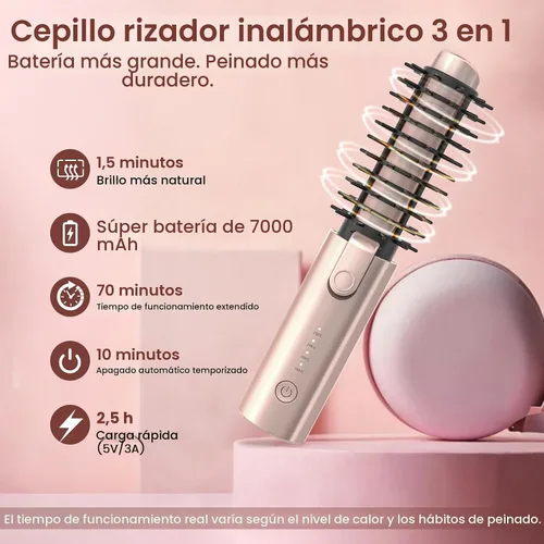 Miniatura 6 de Youbella Cepillo de rizador de pelo inalámbrico, rizador de pelo portátil de viaje, mini cepillo redondo calentado de 1.5 pulgadas, varita alisadora