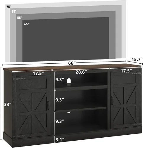 Miniatura 2 de Hlivelood Mueble de TV Estilo Granja de 66" con Tomas de Corriente para TVs de 75 Pulgadas, Centro de Entretenimiento de 33" de Alto con Gabinetes