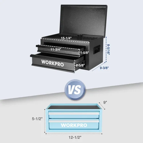 Miniatura 2 de WORKPRO Caja de herramientas de metal de 15 pulgadas con 2 cajones y 1 almacenamiento superior, caja de herramientas portátil resistente con asa