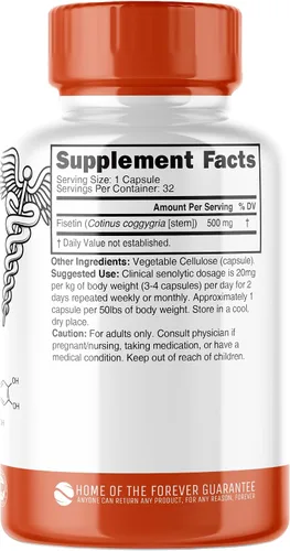 Miniatura 2 de Nutri Fisetin 500mg 32 unidades - Dosis clínica - Suplementos de fisetina - Potente activador senolítico, antioxidante, soporte cardíaco