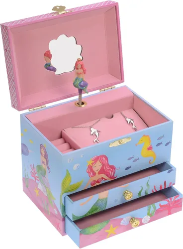 Miniatura 2 de Jewelkeeper Caja de música de sirena y juego de joyas para niñas pequeñas, 3 regalos de sirena para niñas, joyero musical para niñas, cajas