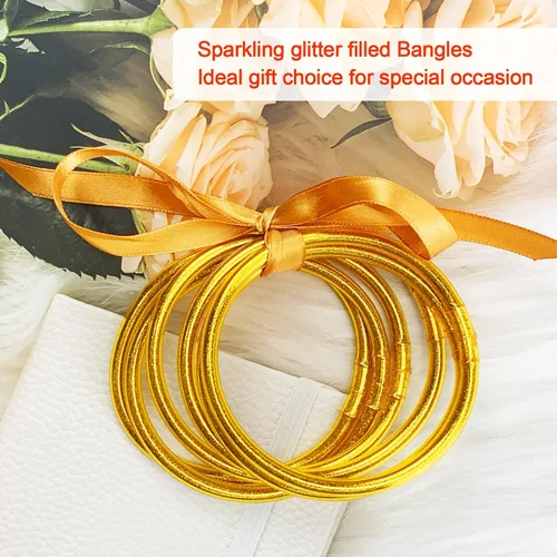Miniatura 5 de YBMYCM Juego de 6 pulseras de gelatina con purpurina para mujer, pulseras de silicona rellenas de purpurina para niñas