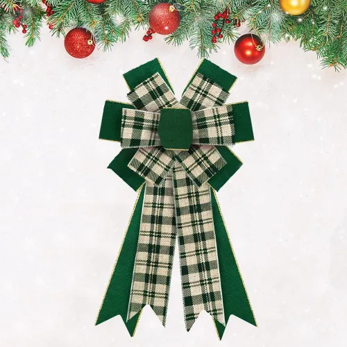 Estivaux Lazos Grandes de Navidad para Corona, Lazo de Corona de Navidad a Cuadros Búfalo Verde Estilo Granja, Lazos para Decorar la Parte Superior