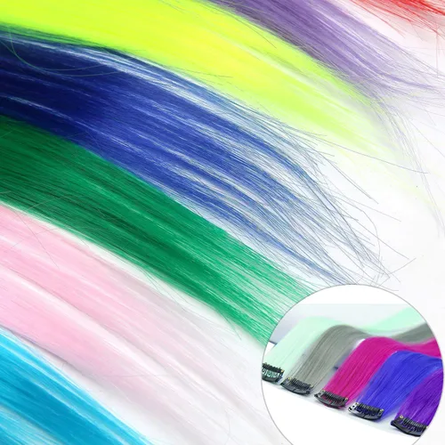 Miniatura 7 de EuTengHao 36 paquetes de extensiones de cabello con clip de 22 pulgadas, extensiones de cabello liso colorido con clip para mujeres y niños, Recto