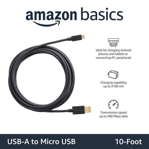 Miniatura 2 de Amazon Basics, Cable de carga USB-A a micro USB, velocidad de transferencia de 480 Mbps con conectores chapados en oro, USB 2.0, 3 pies, color negro