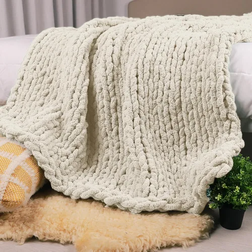 Miniatura 31 de Carriediosa Manta de Punto Grueso 50" x 60", 100% Hecha a Mano, Grande con Hilo de Felpilla en Bucle, Mantas Suaves y Esponjosas para Sofá, Cama