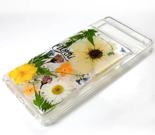 Miniatura 3 de Unique Real Pressed flower foral Clear Soft Phone cases cover With Bumper for Google Pixel 8 with large Flower Design Fit (Pixel 8)