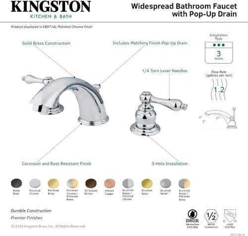Miniatura 9 de Kingston Brass KB979AL - Grifo victoriano de baño extendido, centro ajustable de 8 pulgadas, níquel cepillado/latón pulido brushed nickel/polished