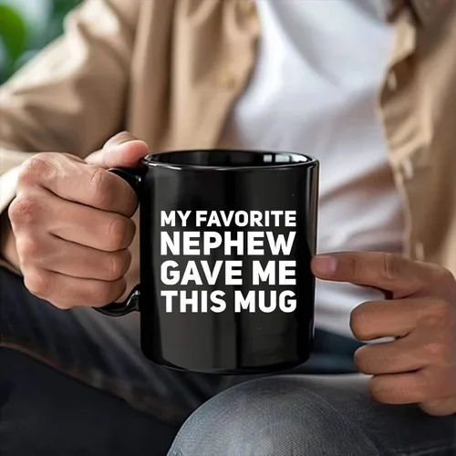 Miniatura 5 de Taza de café de cerámica con texto en inglés «My Favorite Nephew Gave Me This Gift To Uncle Auntie», para el Día de la Madre, Día del Padre