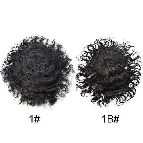 Miniatura 3 de Afro Curl Black Mens Toupee Afro Americano Unidades de Cabello para Hombres Negros Kinky Rizado Fino Mono Brasileño Cabello Humano Pelucas Hombres