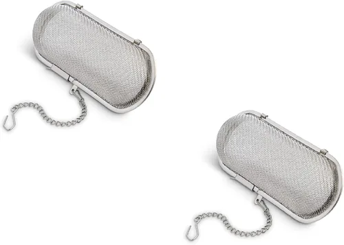 Miniatura 11 de Colador de té HIC amplio con bandeja para goteo incorporada, malla de acero inoxidable 18/8, 2 in, Plateado