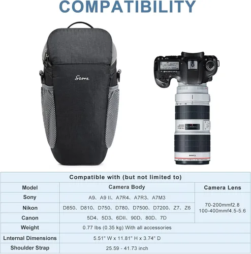 Miniatura 3 de S-ZONE Bolsa para Cámara DSLR/SLR Funda Impermeable para Cámara para Fotógrafos Estuche Tipo Pistolera Compatible con Nikon Canon Sony Negro