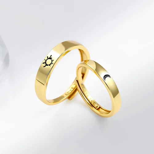 Miniatura 2 de Beydodo Anillos de plata 925 personalizados ajustables con sol y luna a juego grabados I LOVE YOU Anillos para parejas Anillos de boda