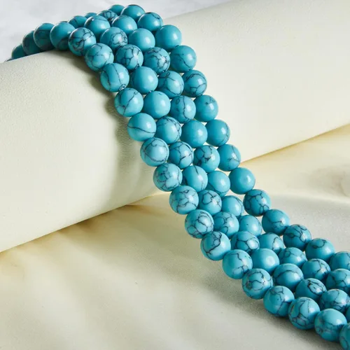 Miniatura 6 de 100 piezas Cuentas de turquesa azul de 6 mm Cuentas de piedras preciosas naturales Cuentas redondas sueltas para hacer joyas Azul turquesa