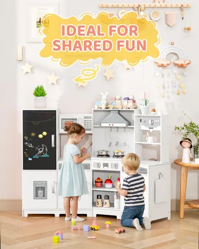 Miniatura 5 de MAMIZO Cocina de Juego de Esquina de Madera, Gran Juego de Cocina Interactivo Ultimate para Niños Pequeños de Pretender con Pizarra, Estufa y Blanco