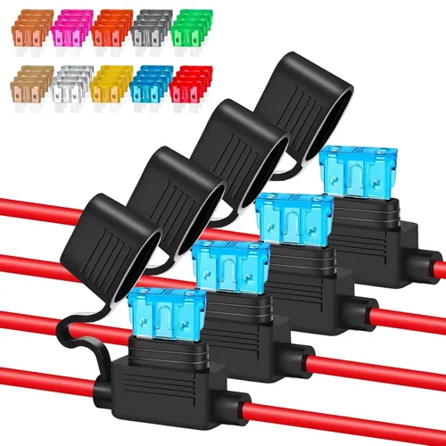 Anyongora Paquete de 4 portafusibles en línea de 12 AWG, resistente al agua, 12 V/24 V, kit de portafusibles automotrices con 40 fusibles ATC/ATO