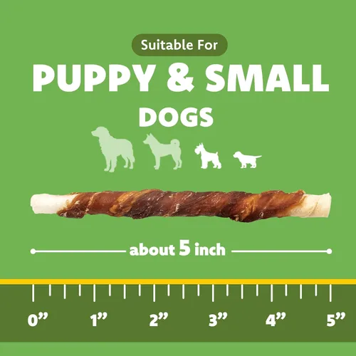 Miniatura 2 de MON2SUN Golosinas de cuero crudo envueltas en pato de 5 pulgadas para cachorros y perros pequeños, promueve la salud dental, aperitivos saludables