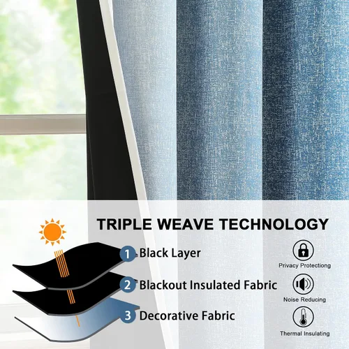 Miniatura 3 de Cortinas Completamente Opacas Azul Degradado de 63 pulgadas de Largo para Sala de Estar y Dormitorio, Cortinas con Aislamiento Térmico para Navidad
