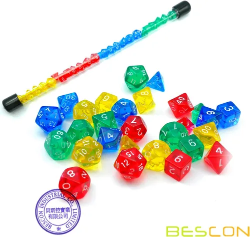 Miniatura 5 de Bescon Juego de 28 dados poliédricos translúcidos coloridos en tubo, para Dungeons and Dragons RPG Dice 4X7pcs,Mini Gem Dice Set