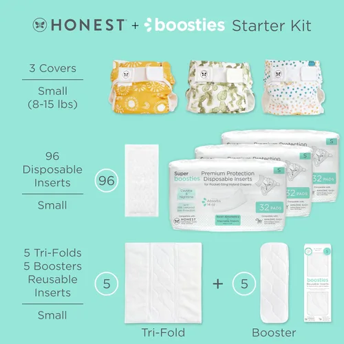 Miniatura 2 de Honest Hybrid - Funda para pañales de tela + insertos desechables Super Boosties de 96 unidades + insertos reutilizables, tamaño pequeño