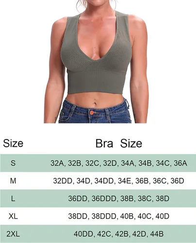 Miniatura 2 de Venbond - Ombliguera sexy sin mangas y costuras para mujeres, camiseta estriada sin mangas, escote profundo y cuello en V, con almohadillas