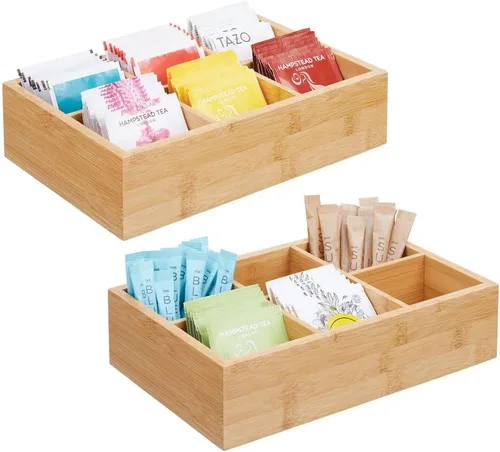 Miniatura 10 de mDesign Caja organizadora de bambú para almacenamiento de té y alimentos, estuche de madera para bolsas de té, café, aperitivos, azúcar
