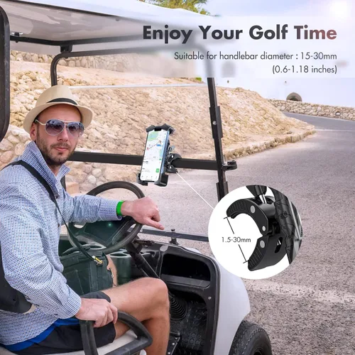 Miniatura 2 de Soporte universal para teléfono para carrito de golf, soporte ajustable para teléfono de bicicleta para manubrios compatible con iPhone 14, 13, 12