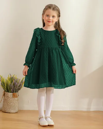 Miniatura 2 de Vestidos de verano para niñas pequeñas, con volantes, sin mangas, con lunares suizos, vestido de fiesta sólido para 18M-6 años