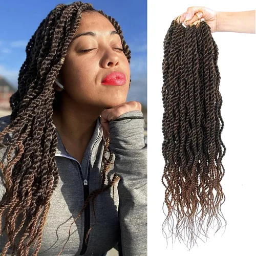 Miniatura 7 de Trenzas de cabello ondulado senegalés de 14 pulgadas, extensiones de cabello sintético rizado con extremos ondulados, cabello trenzado trenzado