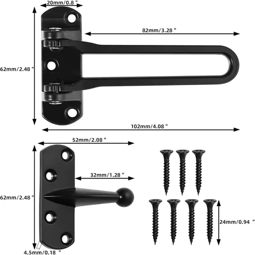 Miniatura 2 de Cerradura de Barra Oscilante Alise, Cerradura de Puerta para Puertas Frontales y Puertas Interiores, Pestillo de Seguridad de Puerta para la Negro