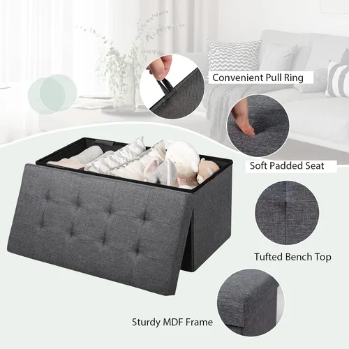 Miniatura 8 de Banco otomano plegable de almacenamiento, reposapiés de tela con contenedores de almacenamiento extraíbles y asiento acolchado, caja organizadora