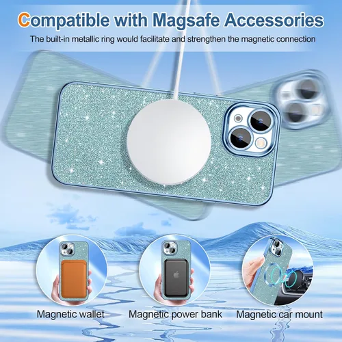 Miniatura 36 de Hython Funda para iPhone 14 Pro Max con purpurina, fundas magnéticas transparentes para teléfono con protector de lente de cámara