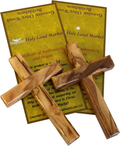 Miniatura 2 de Holy Land Market Par de cruz de madera de olivo, colgante de pared de 4 pulgadas de Belén, decoración religiosa hecha a mano