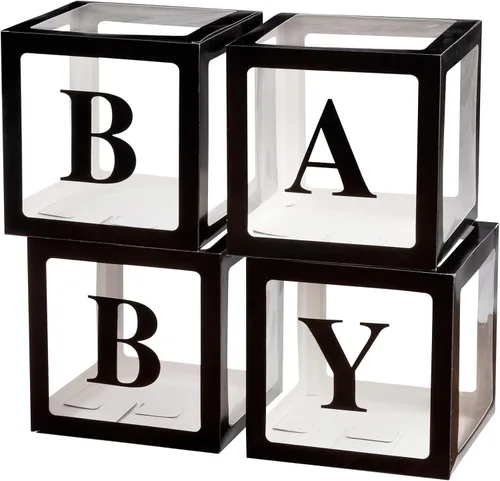 Voircoloria Cajas de bebé con letras para decoración de baby shower con 4 cajas de globos para decoraciones de Halloween de revelación de género
