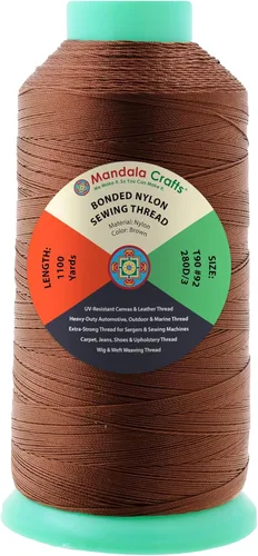 Miniatura 143 de Mandala Crafts - Hilo de nailon para coser cuero, tapicería, mezclilla y para trenzar el pelo; resistente, 1500 yardas, tamaño 69 T70 Marrón