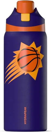 Hydrapeak Botella de agua aislada con licencia oficial de la NBA Phoenix Suns Oasis de 32 onzas con tapa de botón y asa integrada, botella deportiva