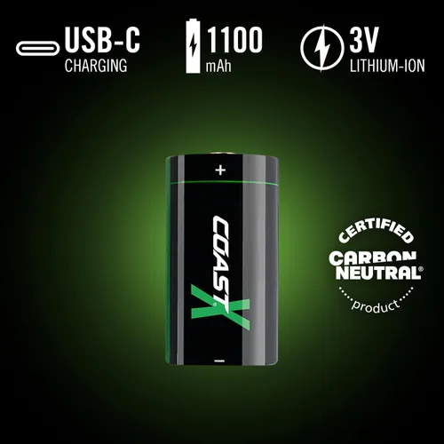 Miniatura 2 de Coast ZX - Baterías recargables CR123 USB-C, ZITHION-X, iones de litio de 1.5 V 1100 mAh, larga duración, se carga menos de 3 horas, cable de carga