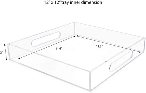 Miniatura 2 de Isaac Jacobs Bandeja de acrílico transparente para servir (12 x 12) con asas recortadas, a prueba de derrames, organizador apilable, ahorra espacio