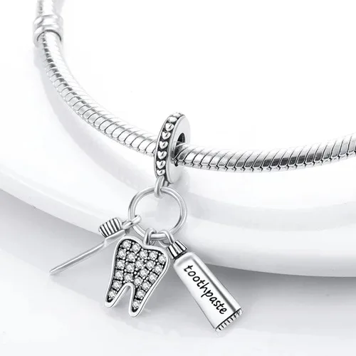 Miniatura 2 de Encanto colgante de cepillo de dientes sanos para pulsera, Steling Silver Charm, Diente encanto, Pandora Fit Charm, Plata esterlina, No es una