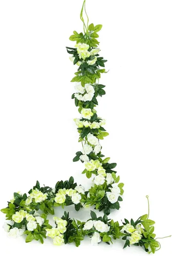 Miniatura 14 de JUSTOYOU Paquete de 2 guirnaldas de rosas falsas (15.8 pies), rosas artificiales, enredaderas, guirnalda de flores para colgar, vid floral, boda