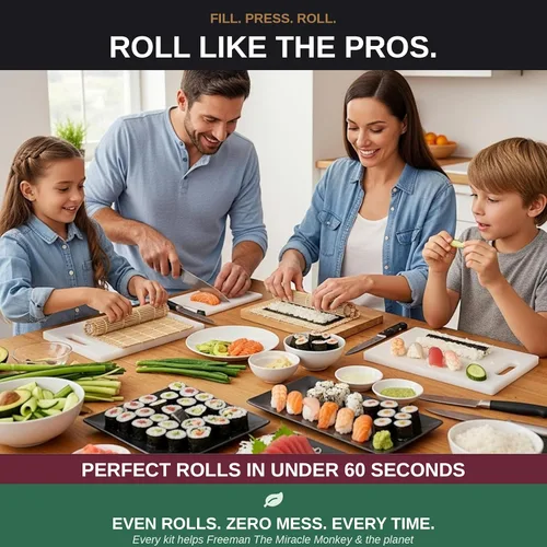 Miniatura 10 de Albino monkey Kit de fabricación de sushi con cuchillo Pro Sashimi – Rollo de más de 10 tipos de sushi – Bazuca de sushi, bambú + alfombrillas aptas